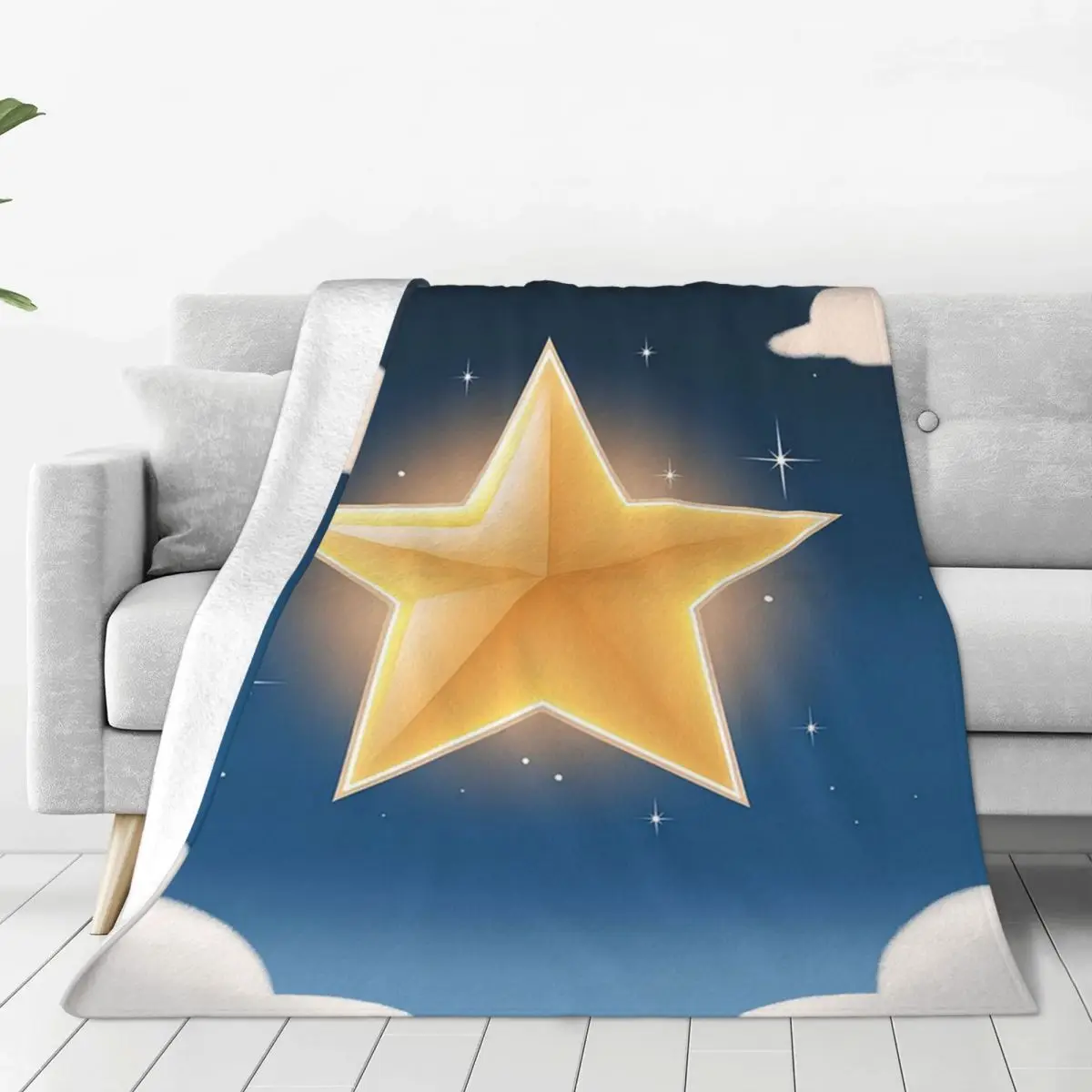 Golden Star Floating In Dreamy Night Sky With Clouds Blankets Fleece Sofa Throw Blankets For Home Bedroom Throws Bedspread Quilt