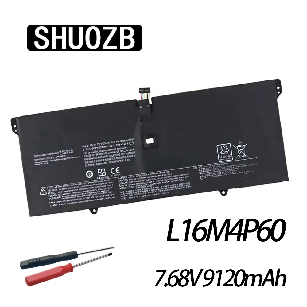 

SHUOZB L16M4P60 Laptop Battery For Lenovo YOGA 920 YOGA 6 Pro-13IKB Yoga 920-13IKB 80Y7002XGE 5B10N01565 L16C4P61 7.68V 70Wh