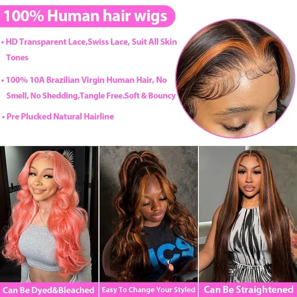 250% 13X6 HD Lace Brazilian 32 Inch Ombre Highlight 13x4 Lace Front Wig Human Hair 1B/4 Black Brown Body Wave Wigs For Women 4X4 5X5 Glueless Wig Human Hair view 5
