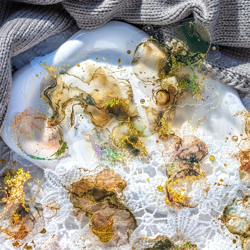 1pc, Stardust Track Series Stickers - Sparkling Gold Foil and Watercolor Splash Design, Suitable for DIY Stickers