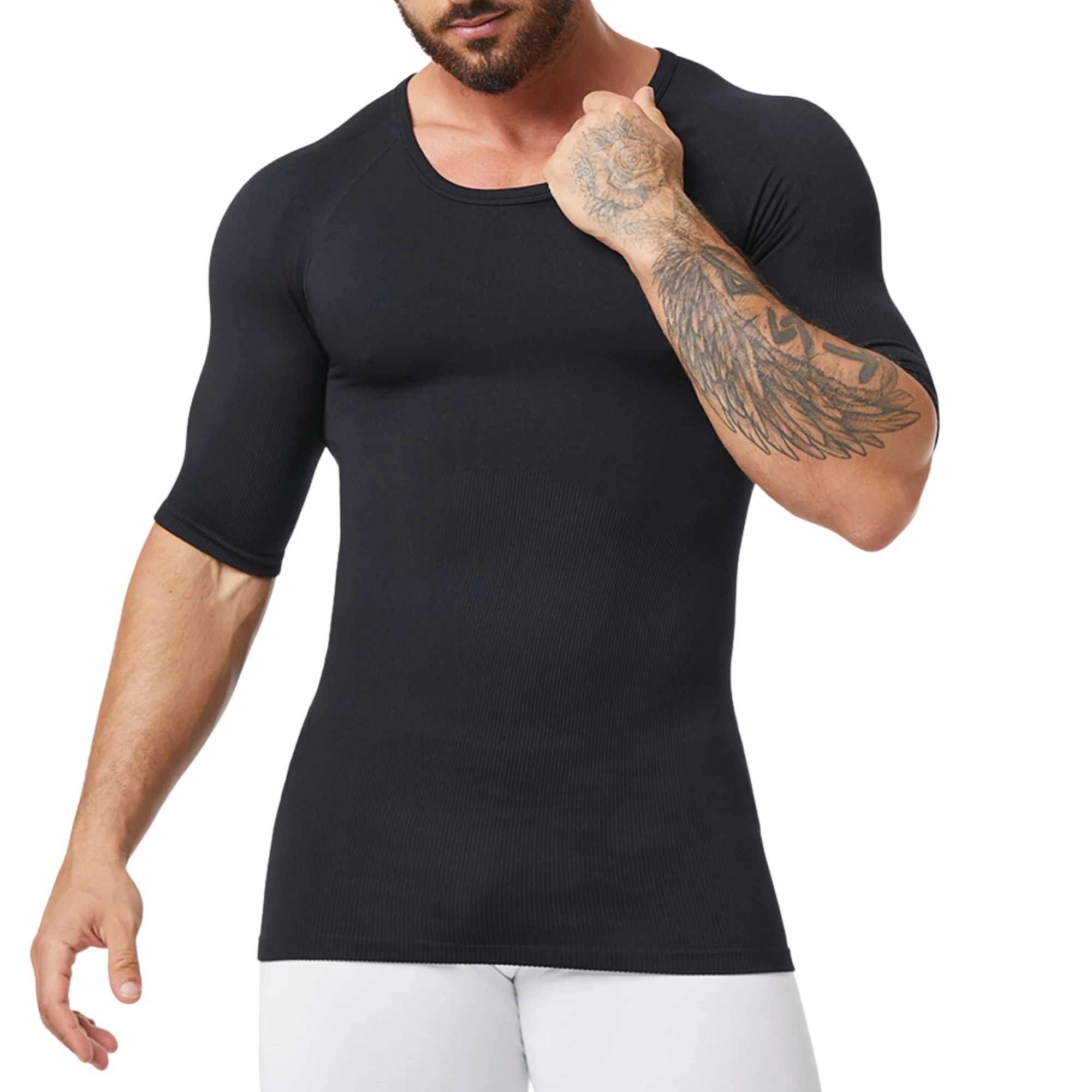 

Мужская бесшовная компрессионная футболка с коротким рукавом для коррекции живота, облегающая, дышащая, для тренировок и повседневной носки, базовый слой