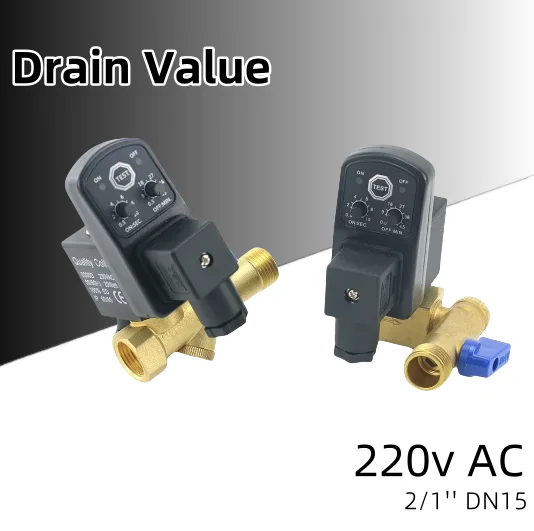 

1/2" DN15 220V/12V/24V Brass Electronic Drain Solenoid Valve Auto Timer OPT-A B For Air compressor Tank Cooler Dry