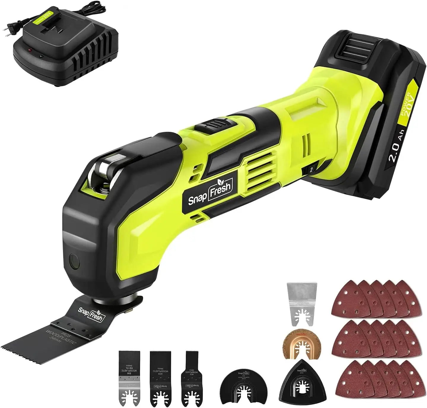 Oscillating Multi Tool Cordless, 20V DIY Tool Kit, 6 Speed, 3.2°Oscillation Angle, Quick-Lock Replaceable, 24pcs Accessories, Ba