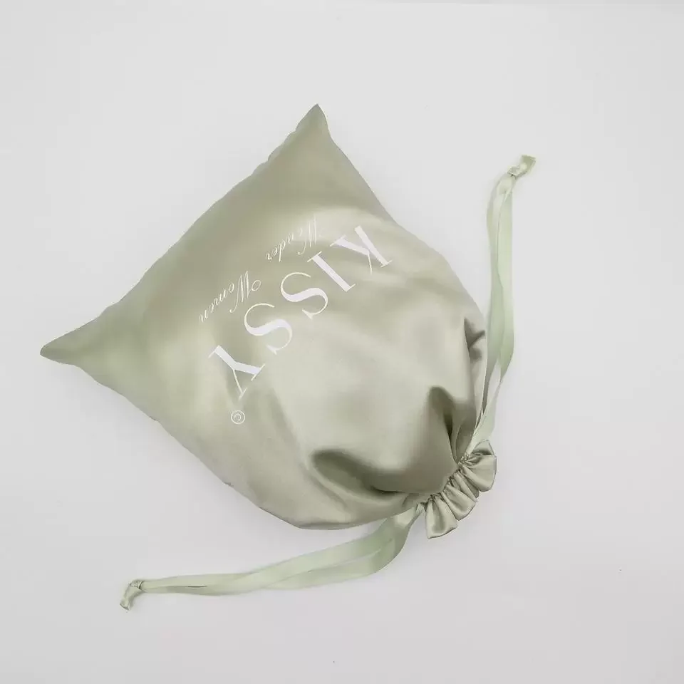 Cool Summer Satin Drawstring Gift Bag Light Mint Green Fabric Reusable Goodie Bag For Beach Pool Birthday Party Guest Souvenir - view 3
