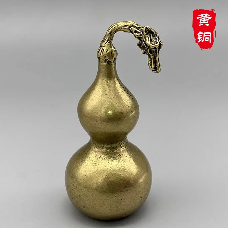 Solid brass gourd ornament with a "Fu" character base, suitable for office desks, entryways, vintage tea sets, and as a decorati