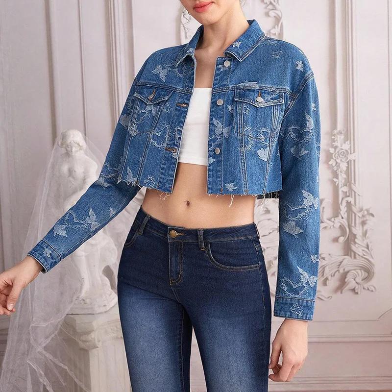 

New Autumn Women Denim Jacket Fashion Bow Rivet Tassels Jeans Coat