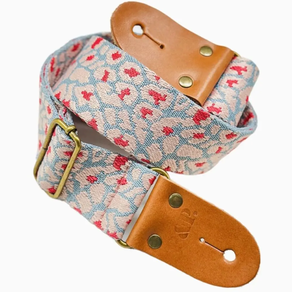 

Tartan Plaid Guitar Strap Leopard Print Leather End Acoustic Guitar Belt Thicken Cotton Guitar Shoulder Strap