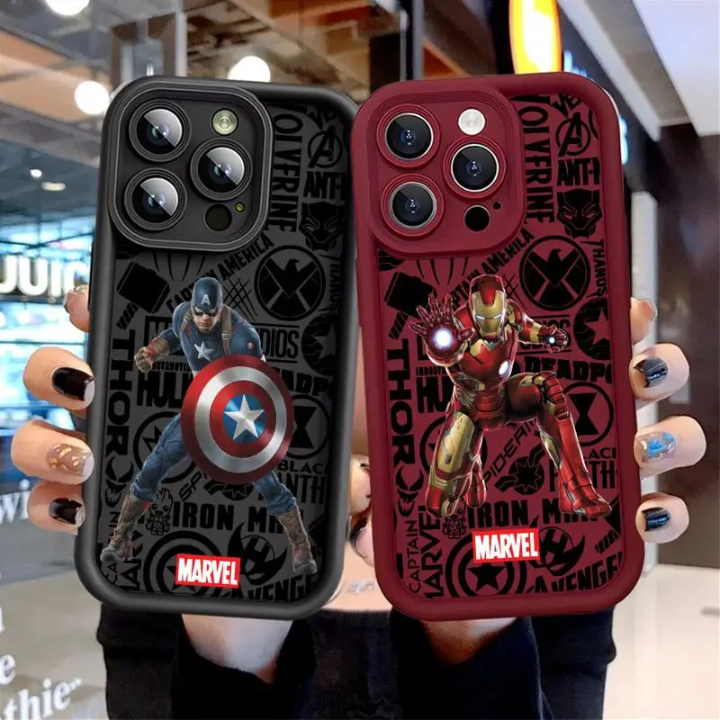 Custodia morbida per telefono liquido per iPhone 11 12 13 14 15 Pro Max Plus XS X XR Max 7 8 Marvel Iron Man Captain America Cover posteriore