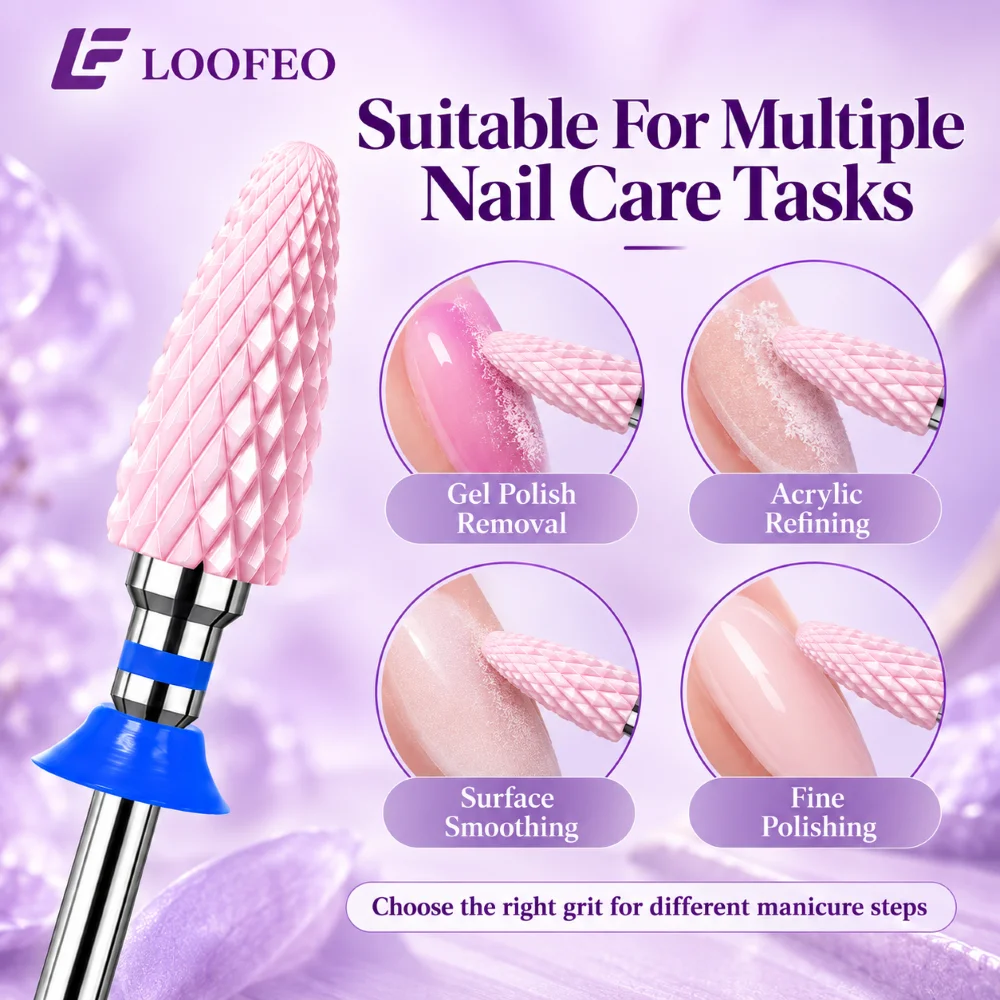 Gel Removal And Shaping 1PC Pink Ceramic Nail Drill Bit Tapered Head 2.35mm Shank Reusable Manicure Cutter With Color Coded Ring