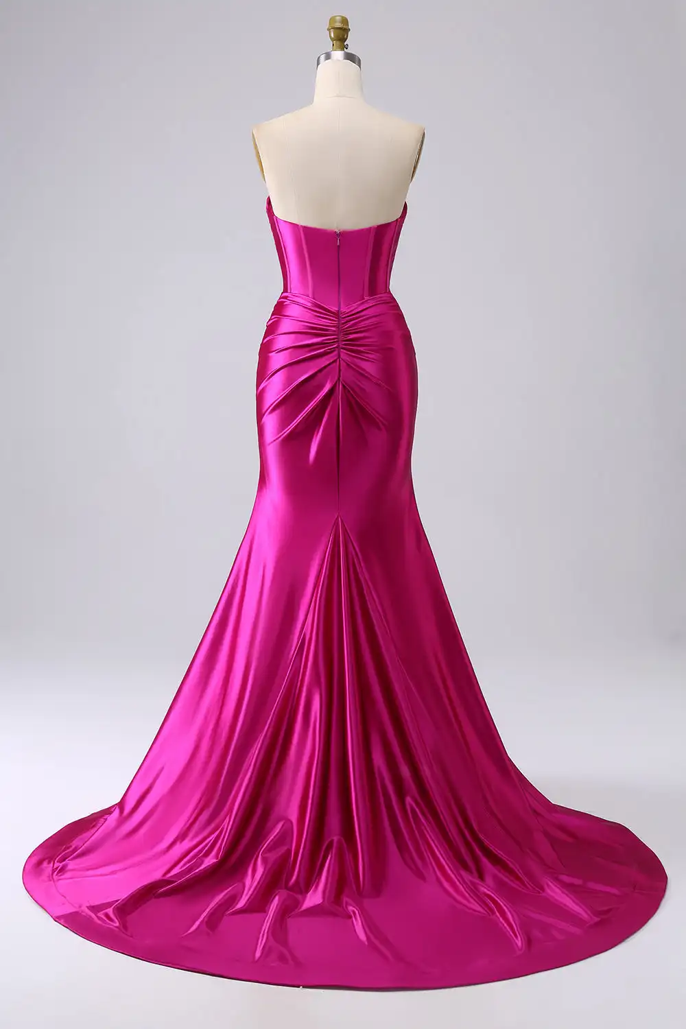 Sexy Satin Pleated Corset Mermaid Prom Dresses With Split Long Sleeveless Formal Evening Dress Cocktail Gown With Keyhole Design