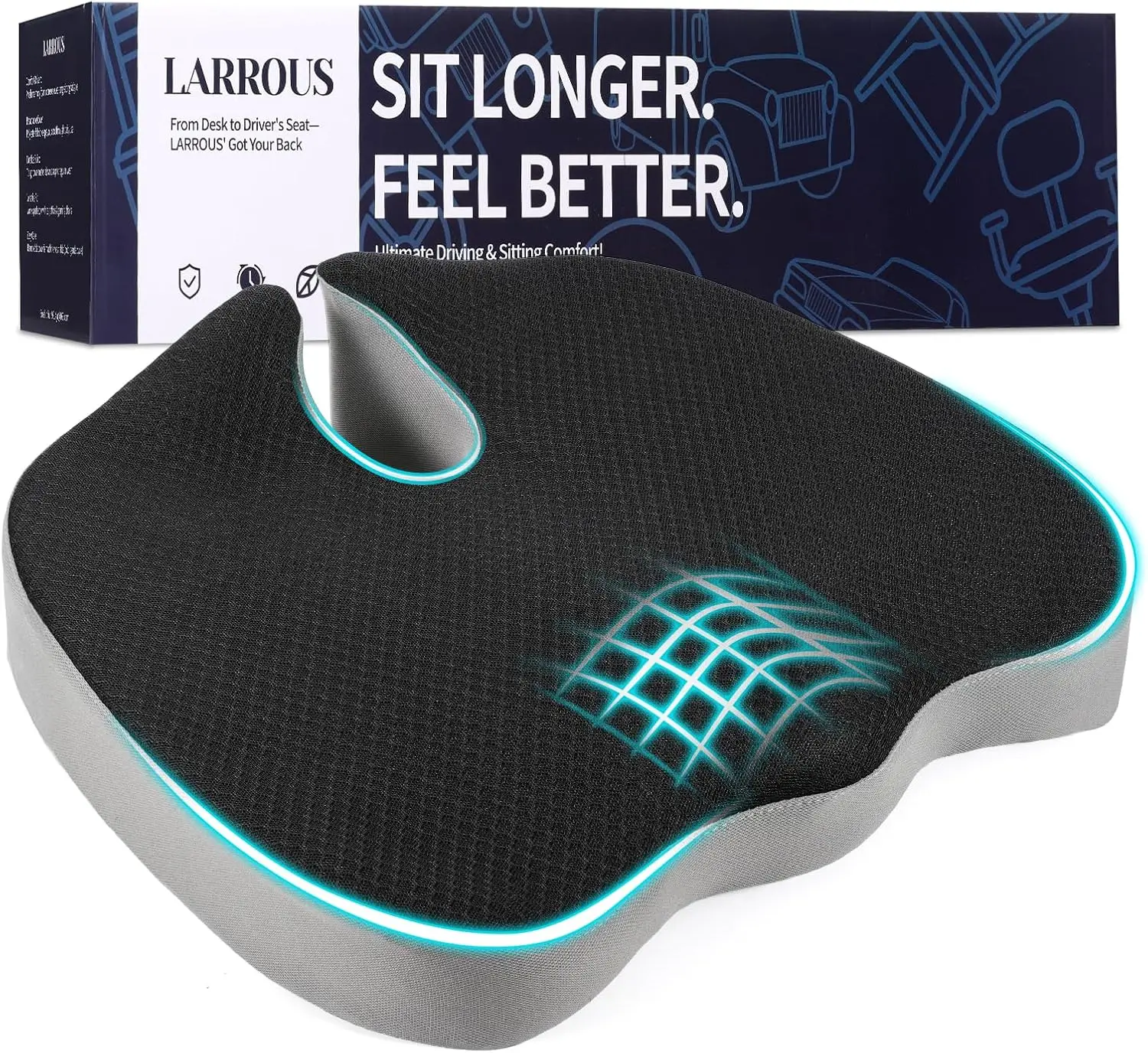 

Ergonomic Memory Foam Seat Cushion – Coccyx & Lower Back Pain Relief, U-Shape, Non-Slip, Washable Cover