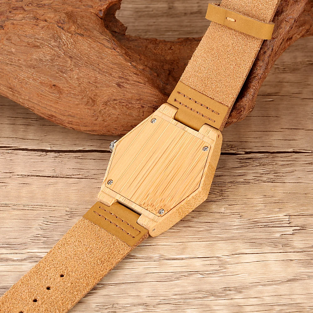 Natural Wood Women\'s Quartz Genuine Leather Band Wristwatch Creative Hexagon Shaped Watch Case Elegant Stylish Ladies Watches