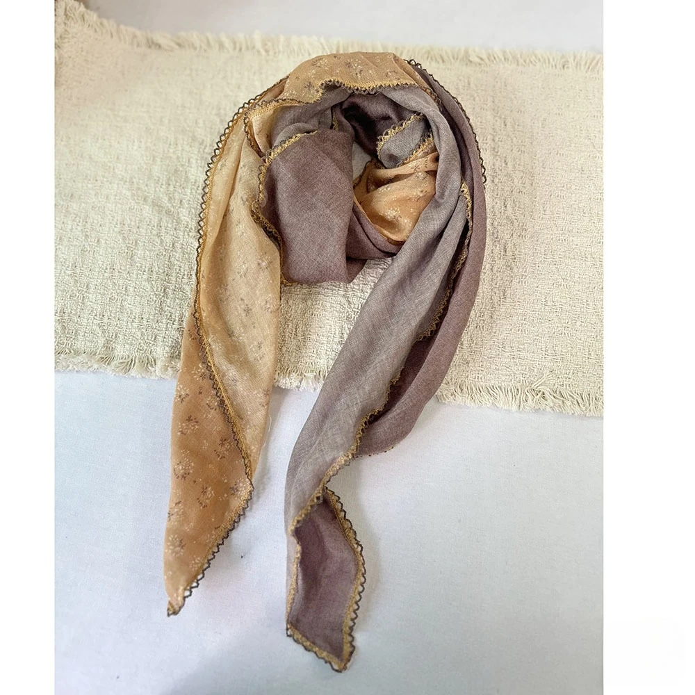

Color-blocked floral linen-cotton scarf shawl, thin and sun-protective