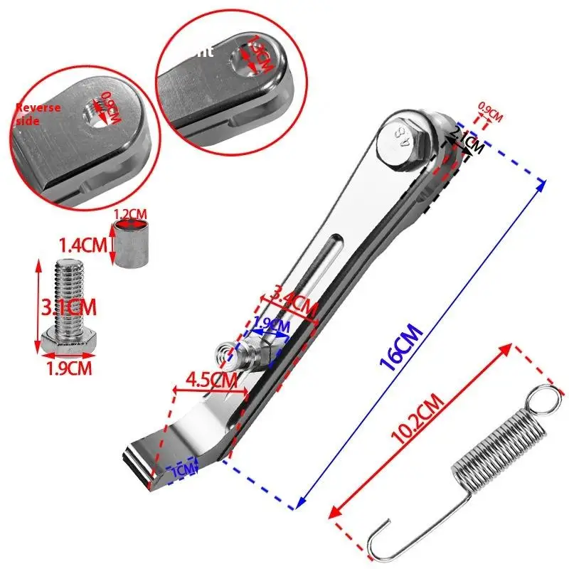 1 Juego de soporte de borde de aleación de aluminio, soporte lateral de motocicleta resistente al desgaste, soporte de pie corto CNC de un solo lado