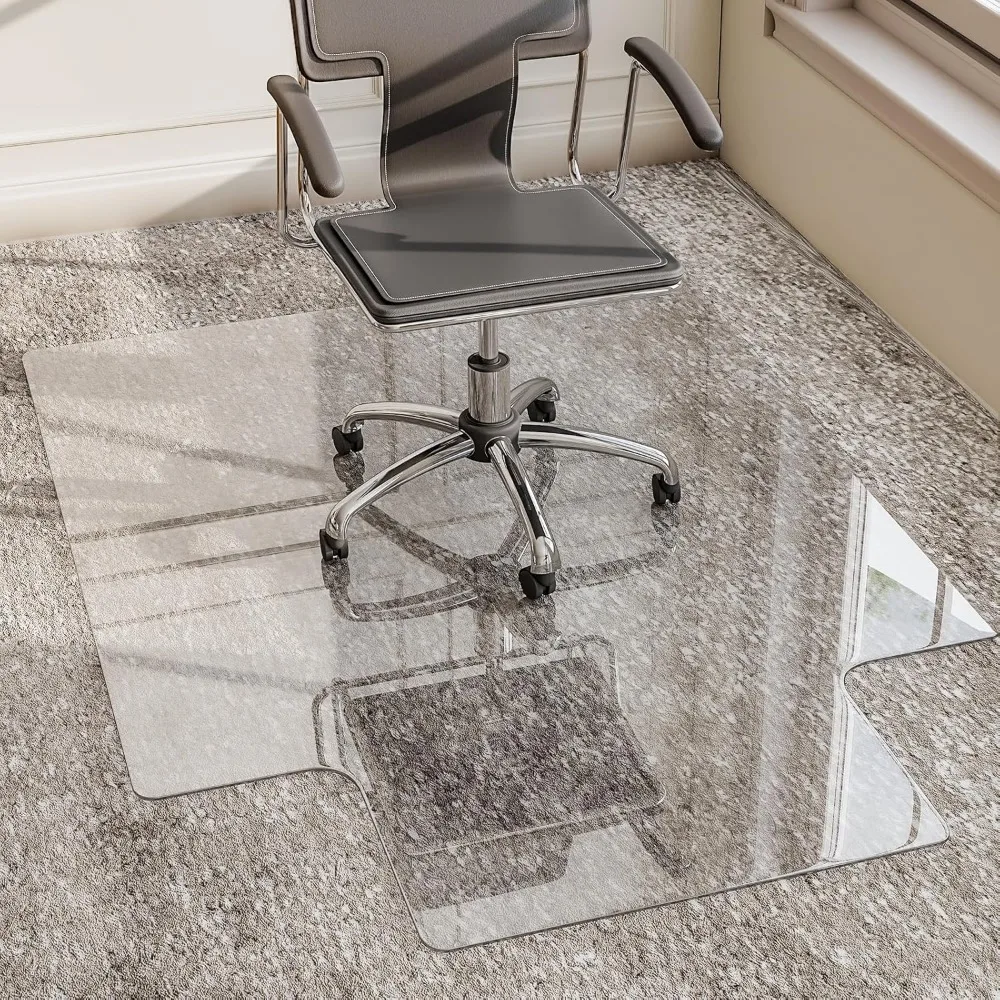 

Irregular Tempered Glass Floor Mat - 36" x 48" Office Chair Mat for Carpet Clear Duty Hard Rolling Glass Mat 1/5" Thick for Har
