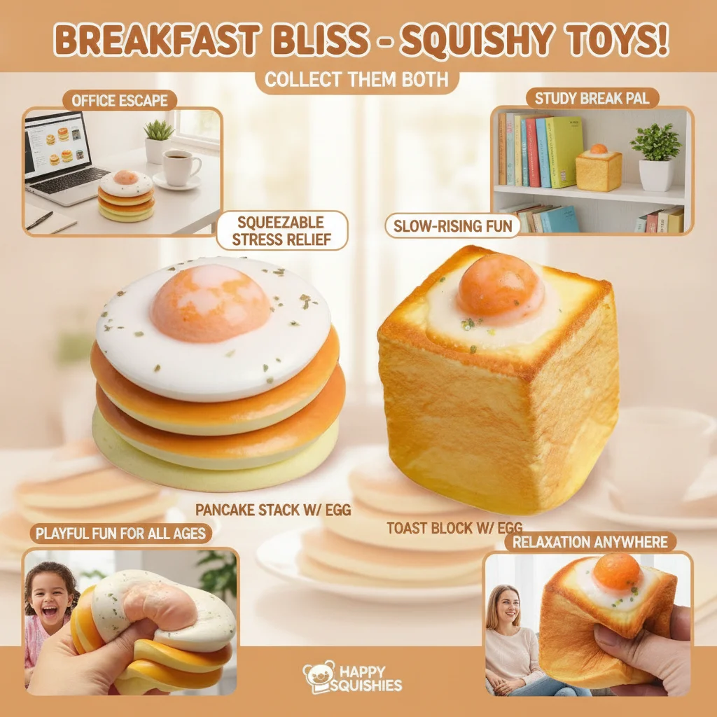 Fried Egg Toast Simulation Decompression Cake Model Small Bread Kneading Toy with Music Slow Rebound for Kids