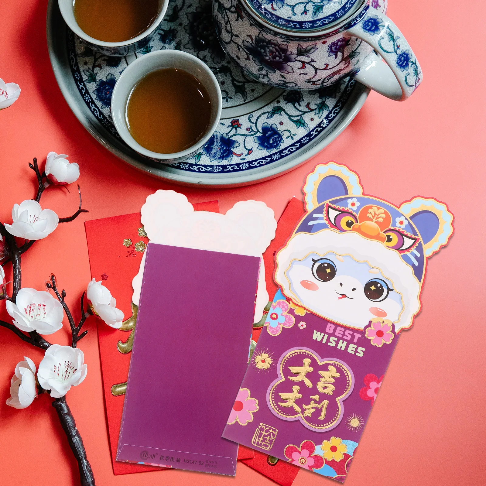 

6 шт., красные конверты с рисунком из мультфильма, откидная крышка, дизайн, китайский Новый год, красный карман для денег, лунный Новый год, 2025 Hongbao, счастливые деньги