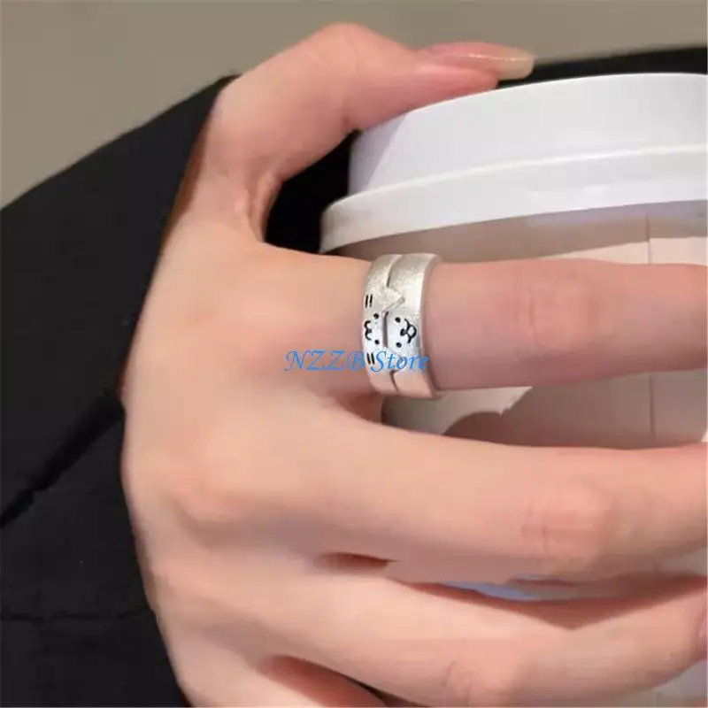 

T21F 2pcs Cats and Dog Rings Trendy Stackable Finger Ring Jewelry for Social Gatherings and Event Youthful Fashion Accessory