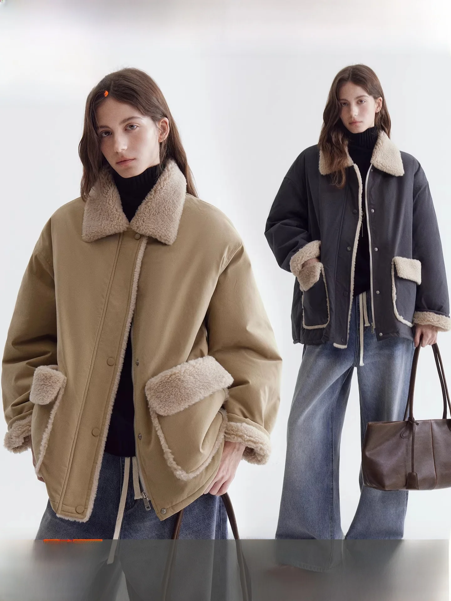 

Женская повседневная теплая куртка Fano из овечьей шерсти, свободного кроя, с отложным воротником, в стиле колор-блок, с длинными рукавами, стандартной длины