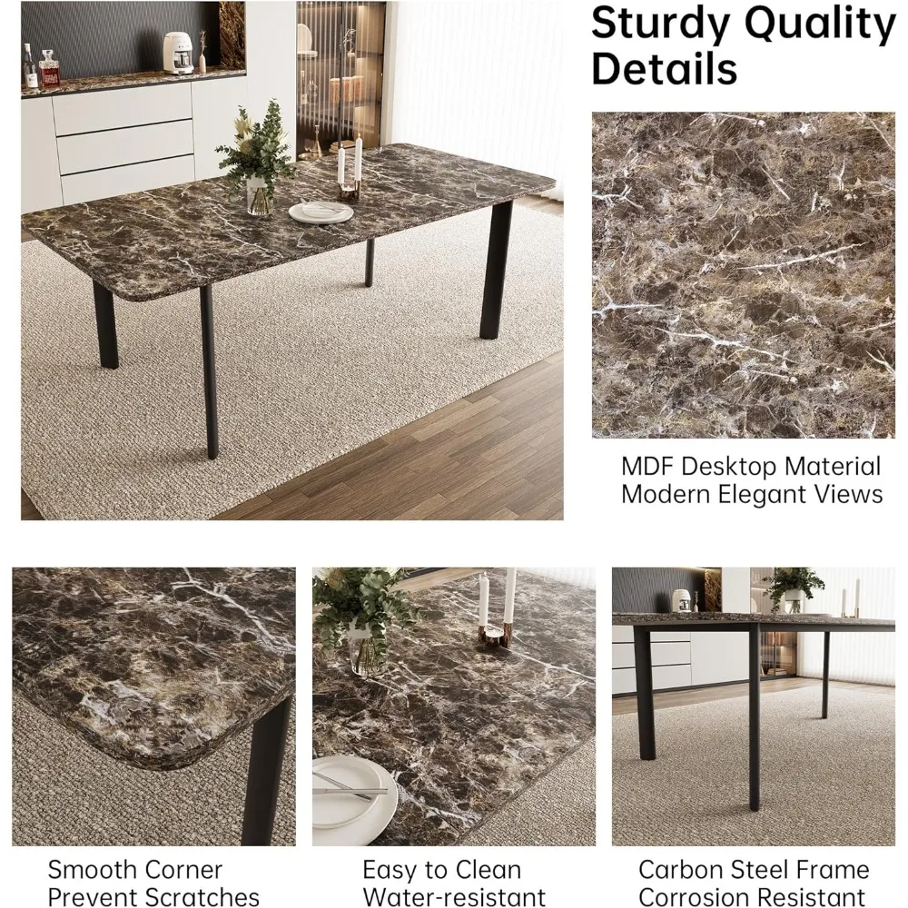Extendable Dining Table Set for 6-8 People, 63 to 78.7 Inch MDF Kitchen Table with 6 Upholstered Chairs