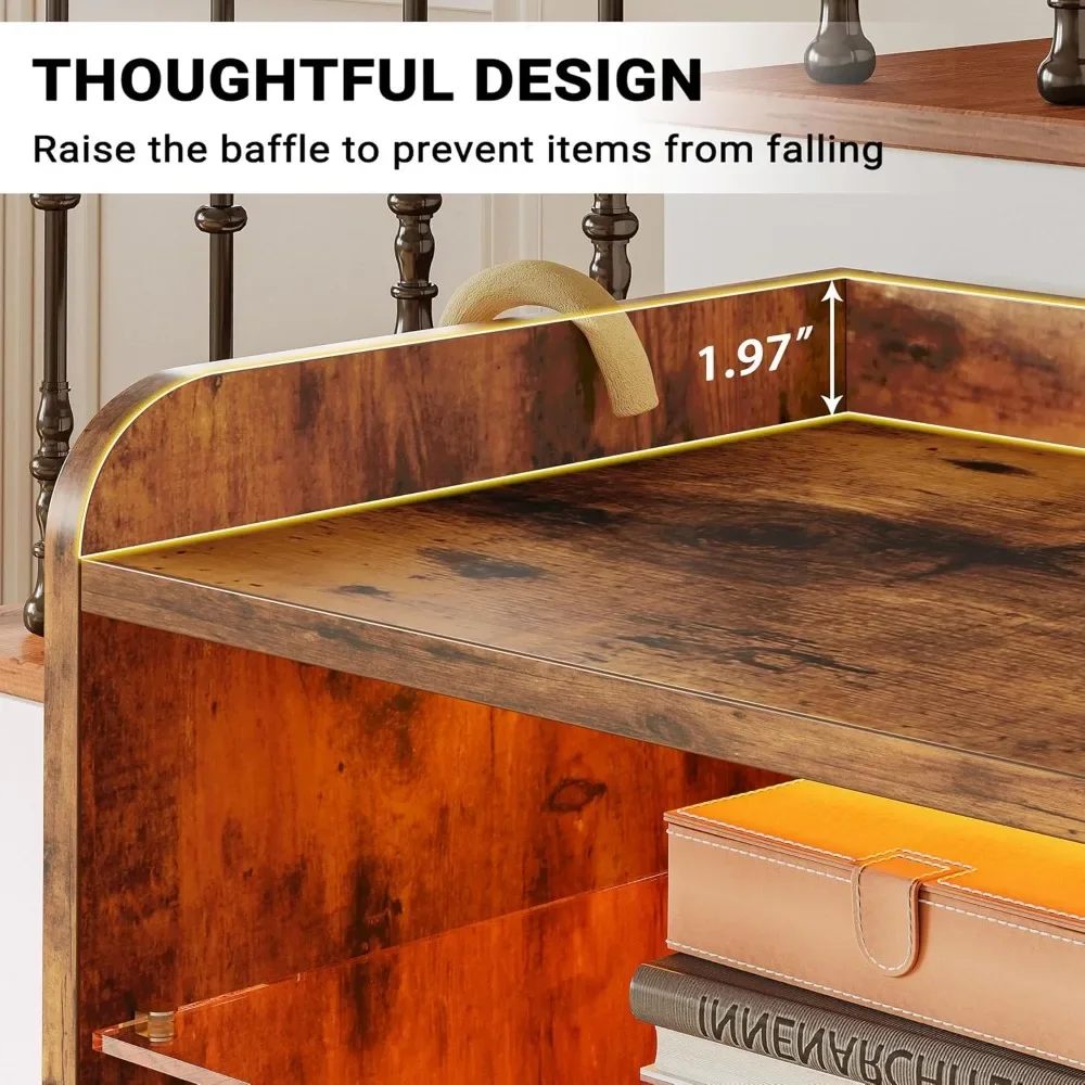 Entryway Table with Power Strip and LED Light, Sofa Table with Storage Shelves for Living Room,13.8"D x 39.4"W x 31.7"H