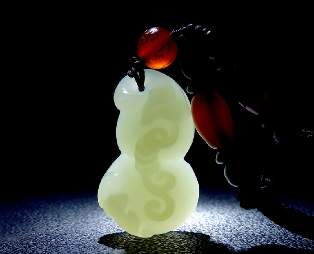 Fine Jewelry Natural Hetian Nephrite Jade White Jade Blessing and Longevity Double Full Gourd Jade Pendant for Men and Women