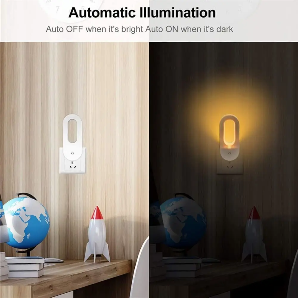 EU/US Plug Wall Night Light Socket With Twilight Sensor 1/2 Pcs Warm White Lamp Energy Saving For Kids Room, Bedroom, Stai