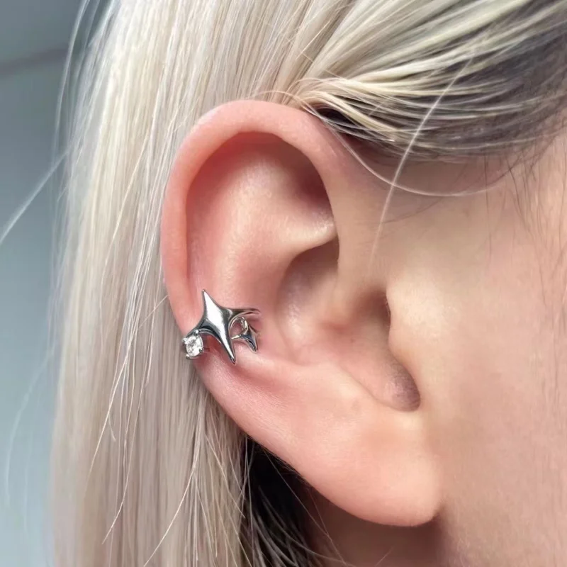 Four Pointed Star Clip Zircon Earrings Suitable Women Without Ear Holes Jewelry Ear Bones Clip Men Luxury Trendy Ear Accessories
