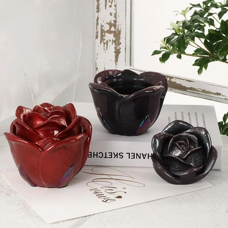 Rose Storage Box With Lid Epoxy Resin Mold DIY Storage Jar Concrete Plaster Cement Silicone Mould Home Decor Tools