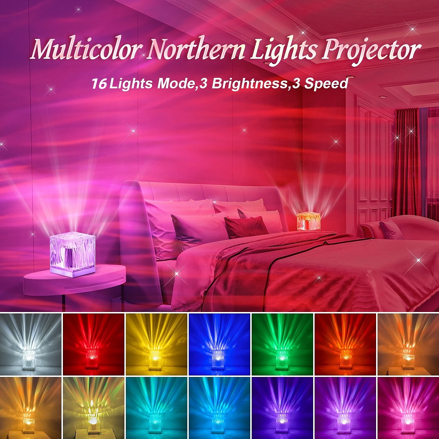 16 Colors Northern Night Lights Cube Table Lamp Projector Light Luminorthe Cube Lamp lumena Lights Cube Bedroom Room Decoration