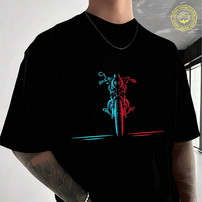 

Vintage Motorcycle Bike Line Men's Cotton T-Shirt Moto New Casual O-neck Short Sleeve Summer Streetwear Tees