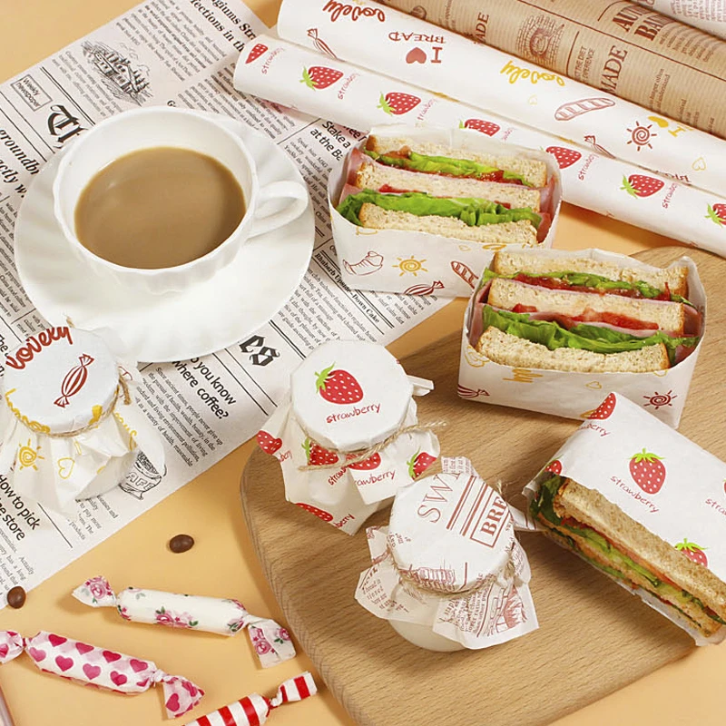 50pcs 28x38cm Disposable Hamburger Sandwich Wrapper Waxed paper for fast food restaurant food packaging customised supplier