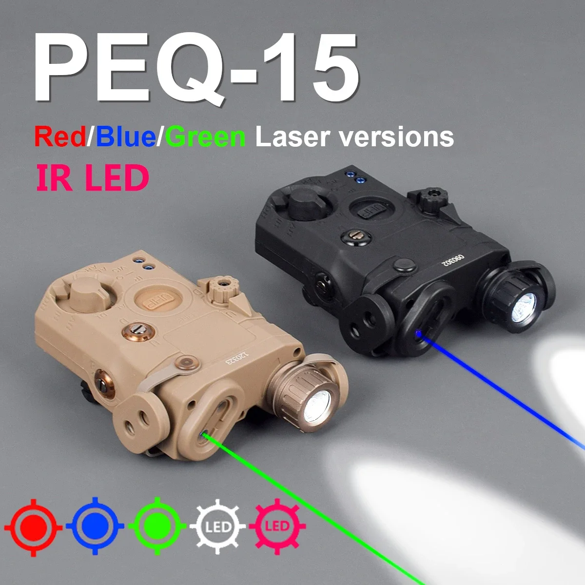 

Tactical Airsoft UHP AN PEQ 15 PEQ-15 LA5C Red Dot Green Blue Laser Indicator IR Weapon Scout LED AR15 Light Fit 20MM Rail