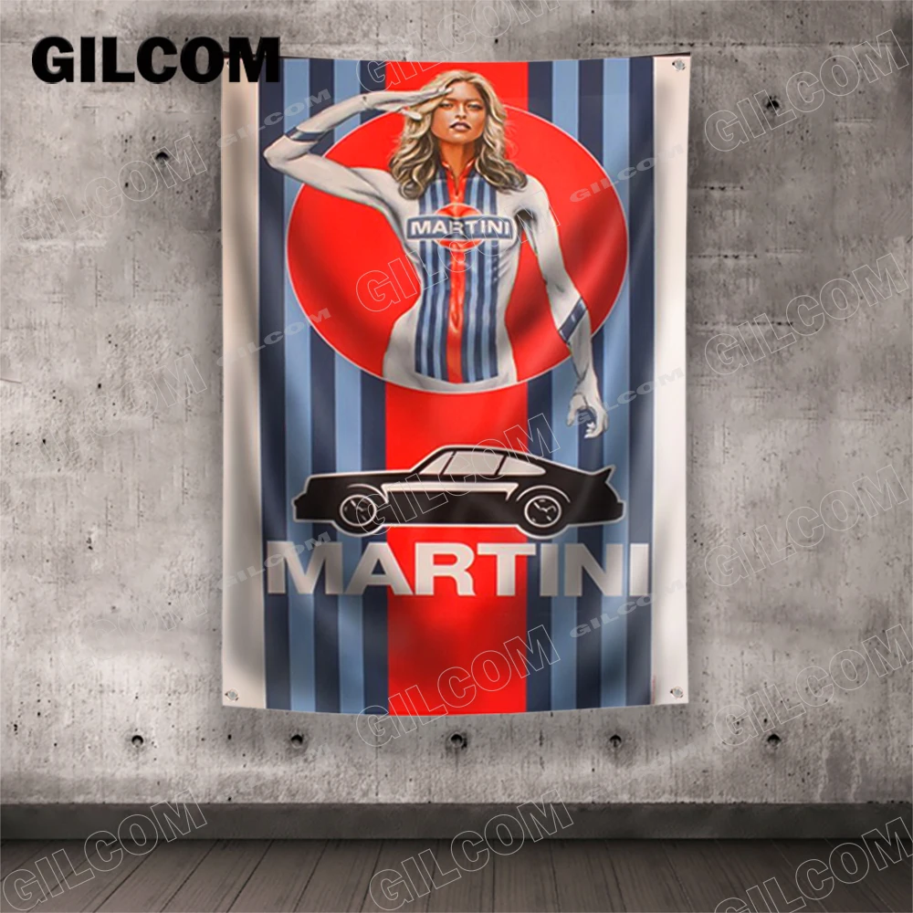 MARTINI Flag Racing Car Painting  Racer Home Poster Advertise Logo Sport Outdoor Club Digital Printing Banner Brass Grommet