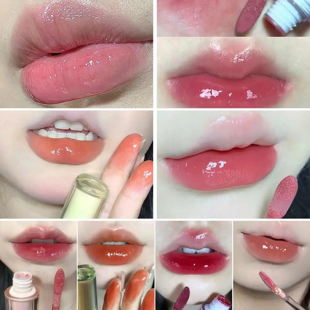 Lip Glaze Copo Antiaderente Chá de Gelo Lipgloss Maquiagem Feminina Red Lip Tint Espelho Água 8 Cores Batom Líquido Cosméticos Névoa Macia