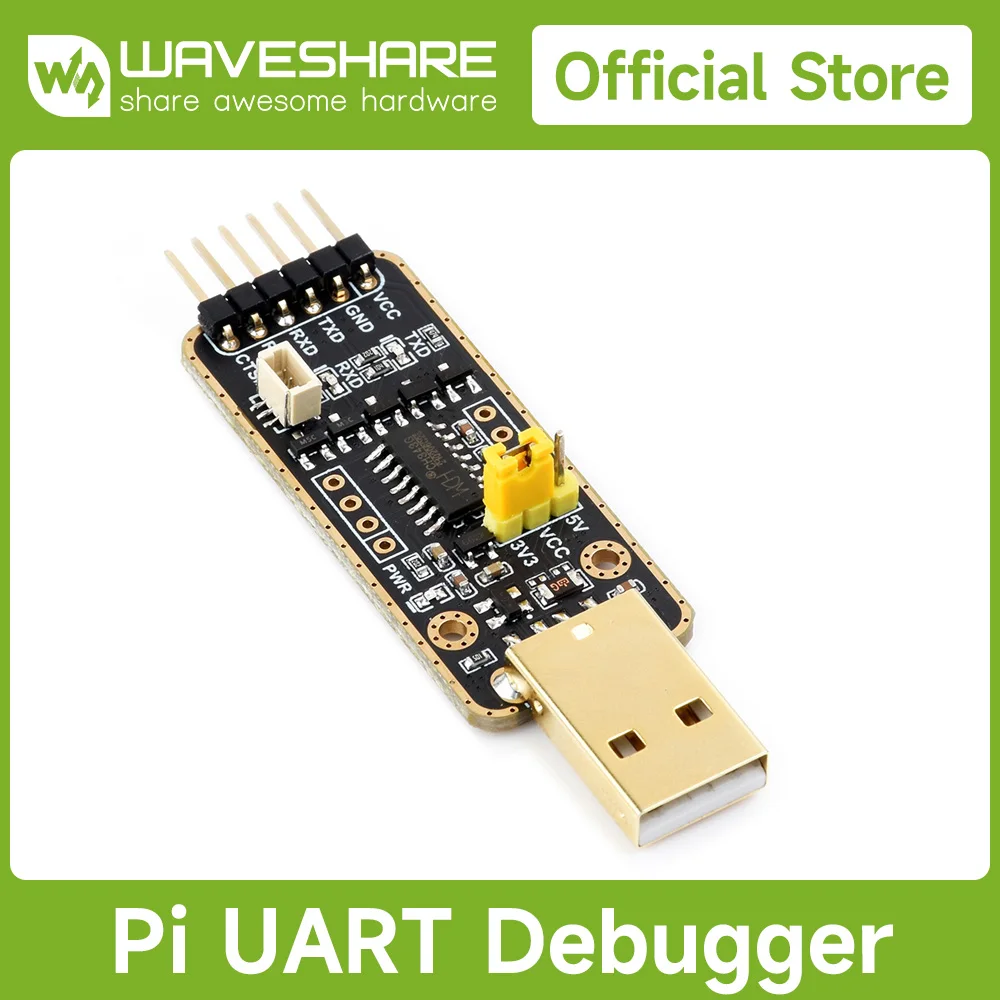 Waveshare USB To UART Debugger Module for Raspberry Pi 5, Type-A Port,Onboard UART Connector,USB TLL High Baud Rate Transmission