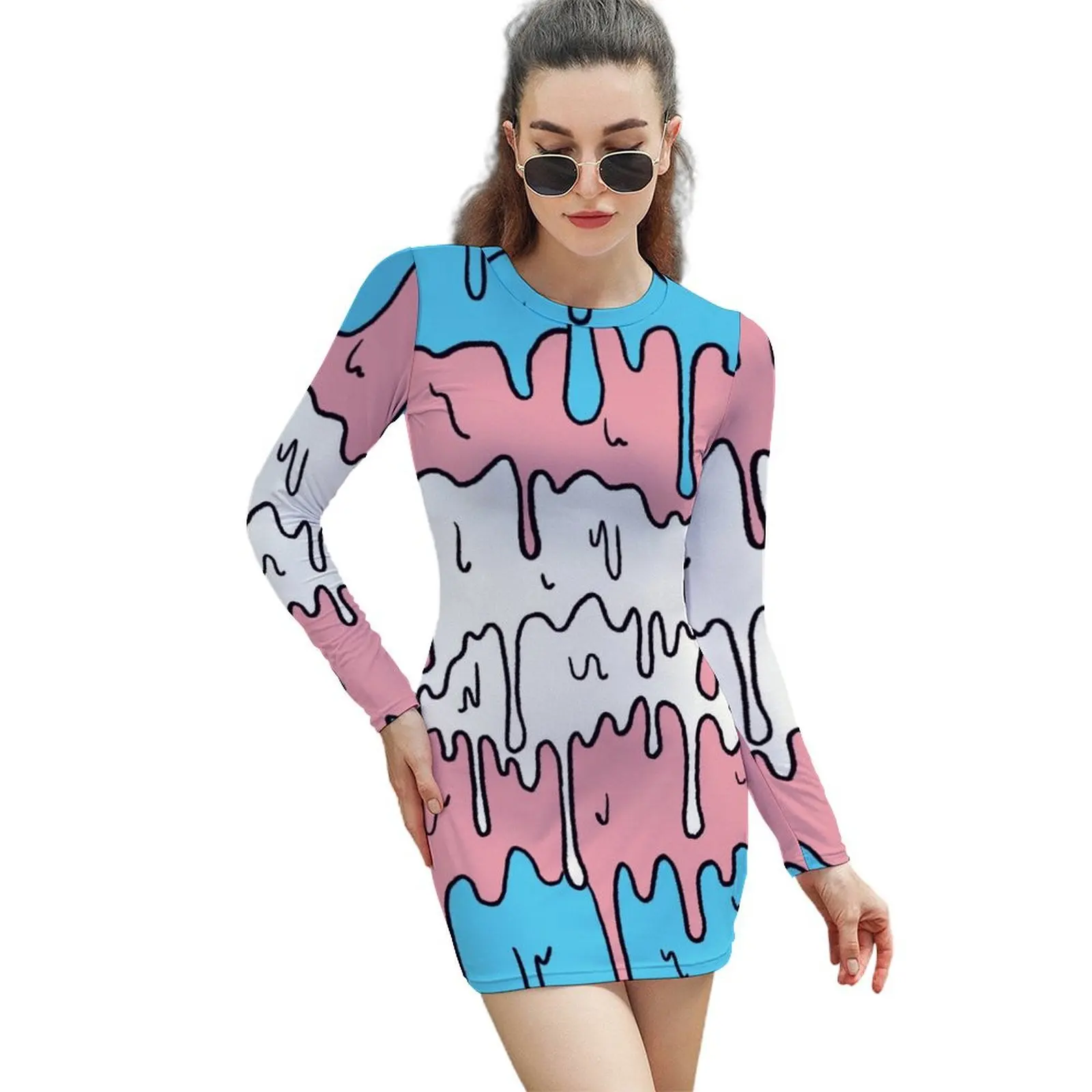 

Pastel Kawaii Melting Trans Pride LGBTQ Design Long-Sleeved Sheath Dress women dresses dresses for prom