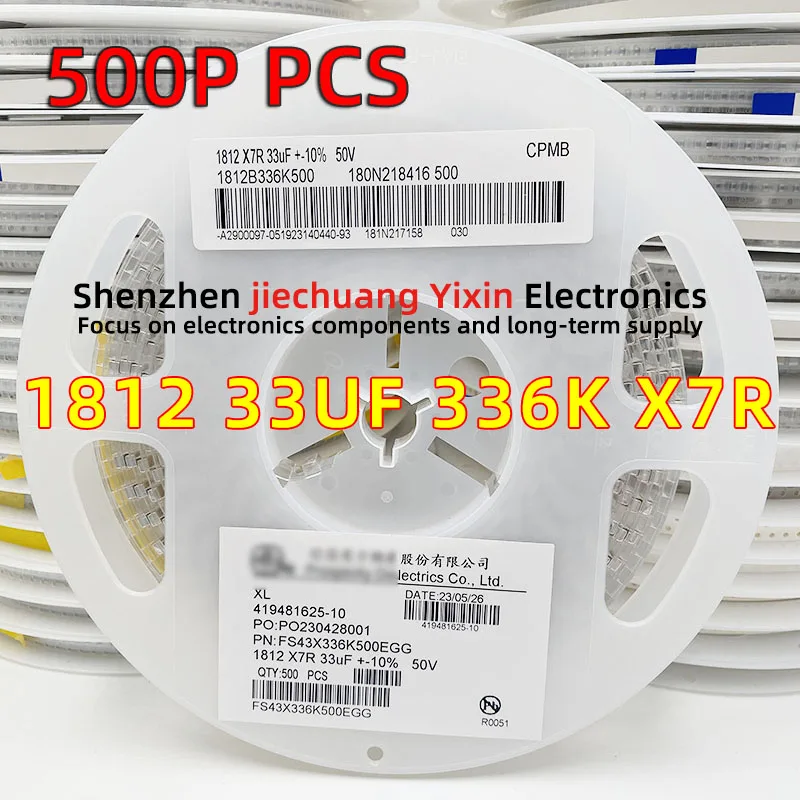 

500pcs Chip Ceramic Capacitor 1812 336K 33UF 25V 50V 100V 10% accuracy X7R material 4532 Capacitance