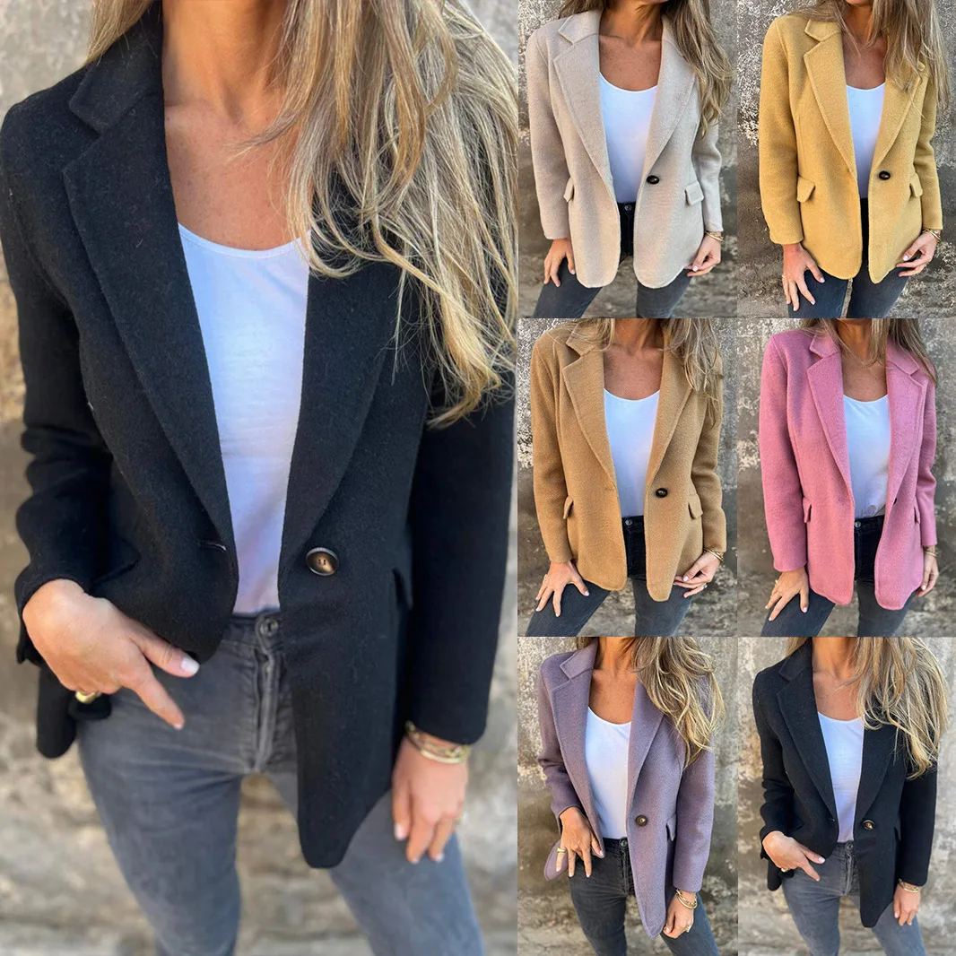 

Casual Style Autumn Winter Woolen Suit Coat Women's Fashion Outerwear Comfortable Long Sleeve Classic Collar Color Block Design
