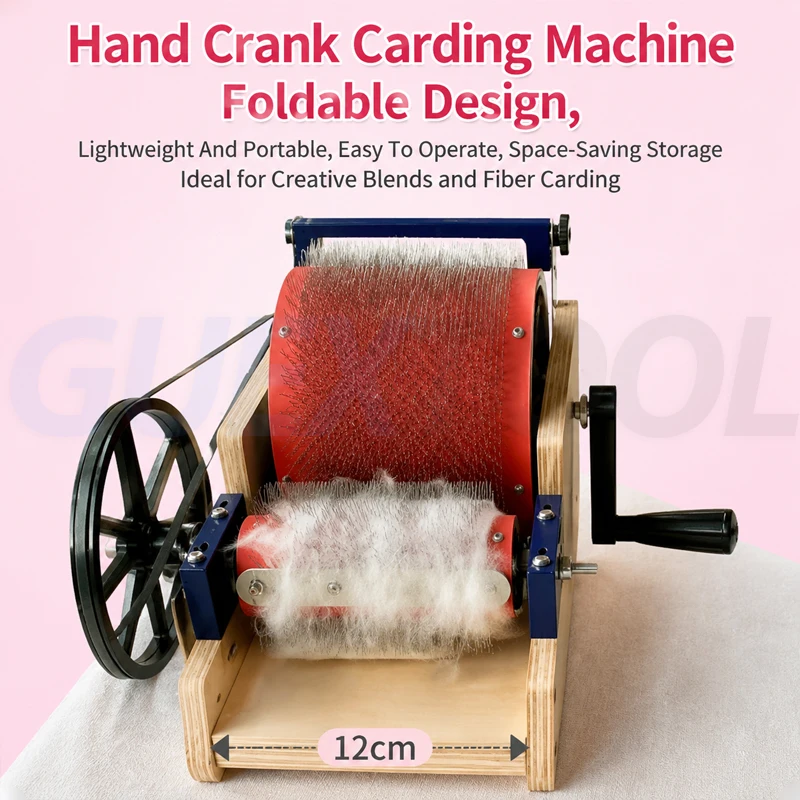 Hand Crank Wool Carder Manual Fiber Carding Machine Foldable Wool Combing Tool For Pet Hair Felt Making DIY Fiber Blending Craft