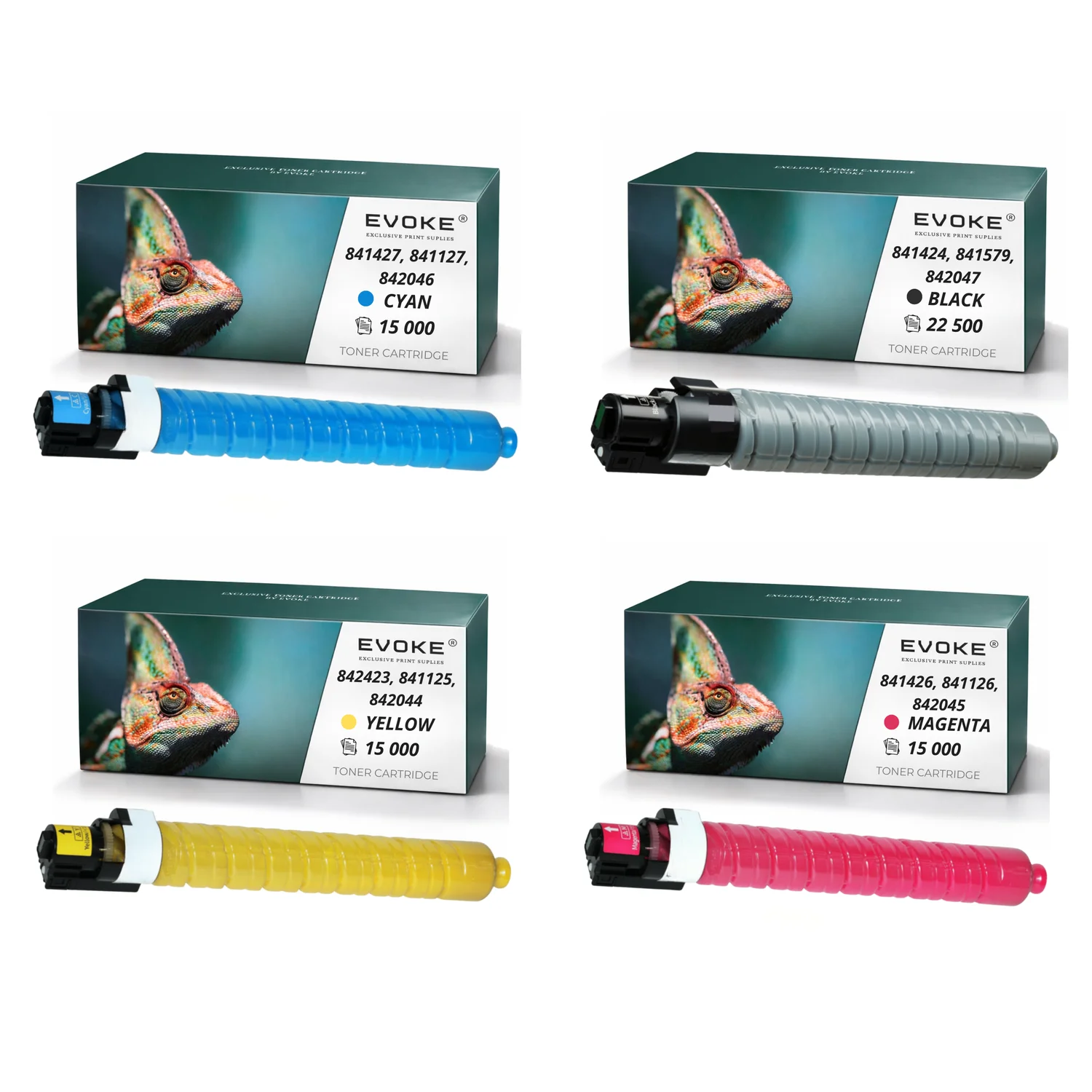 Evoke Compatibele Toner voor Ricoh Mpc-3001 Mpc-3501 841424 4X Cmyk: Zwart, Cyaan, Magenta, Geel 67500 Pagina's Aficio Mp C3001 C3300 C3501; Nashuatec Mp C3001