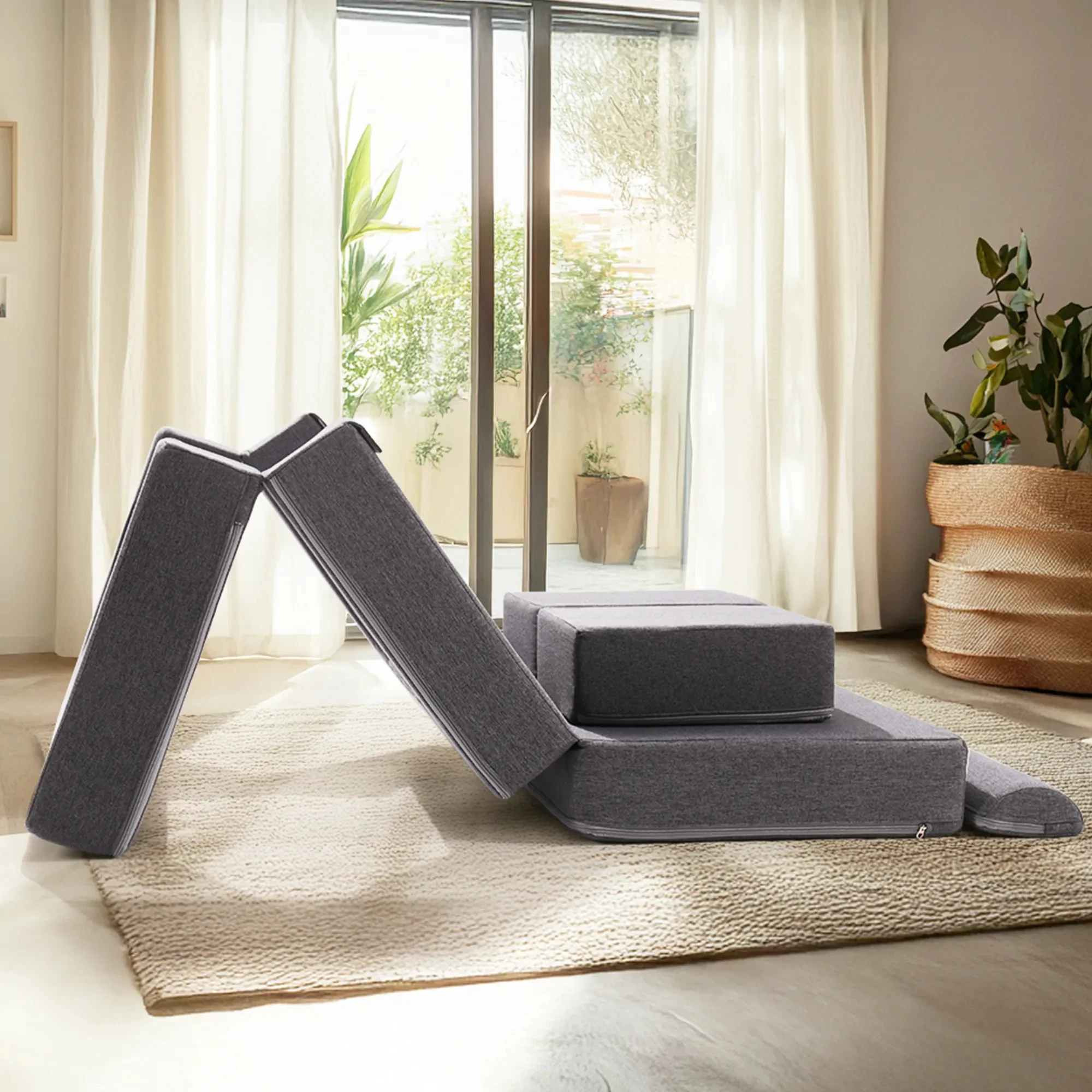 โซฟาเด็ก ROBUD สีเทา แบบโมดูลาร์ โซฟาเด็กเล่น DIY-Style ซักล้างได้ สำหรับห้องเล่น ห้องนอน ห้องเด็กอ่อน