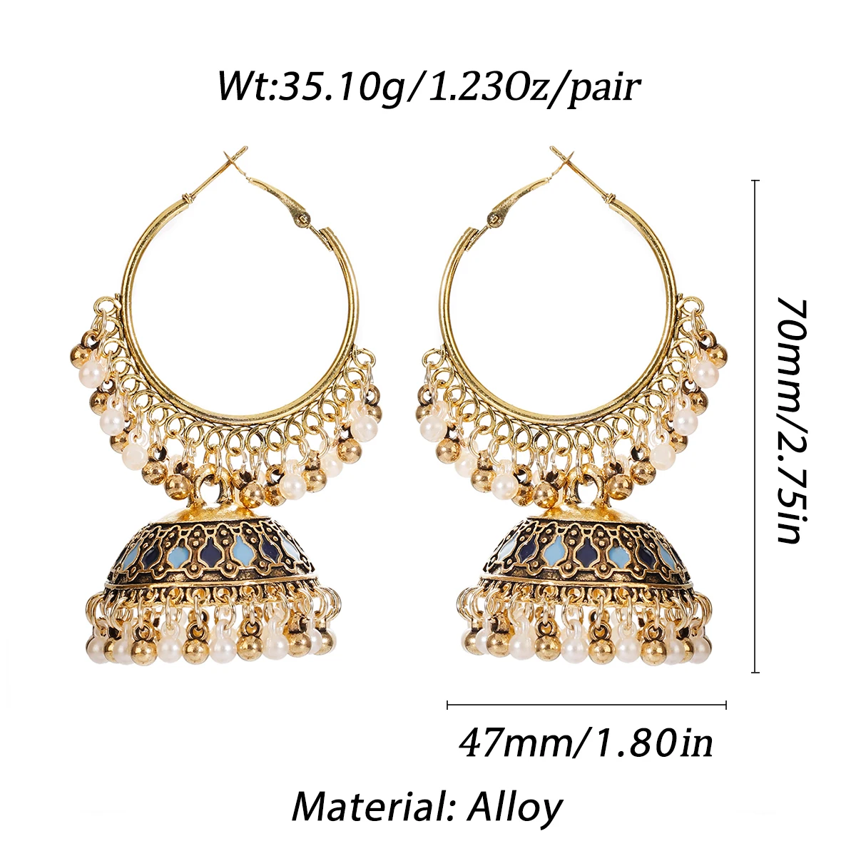 Indian Tibetan Jewelry Women's Gold Color Big Bell Jhumka Earrings Ethnic Tassel Alloy Drop Earring Oxidized Jewelry Orecchini