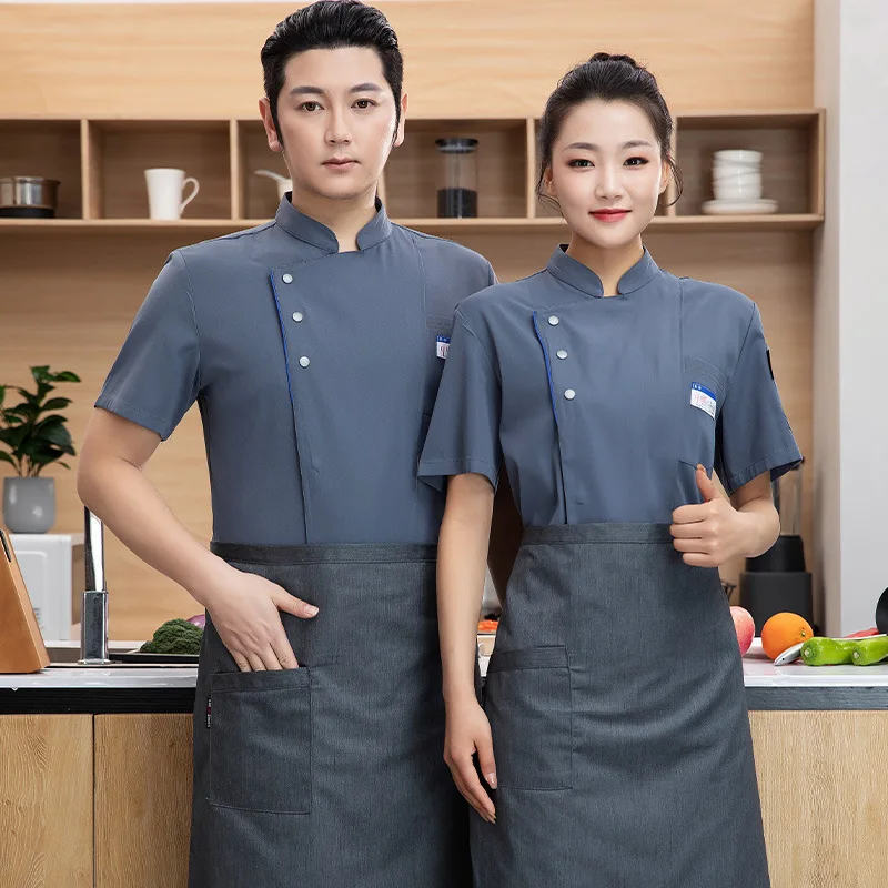 Novo macacão de chef de hotel de jantar masculino de manga curta cantina cozimento roupas femininas moda chef uniforme