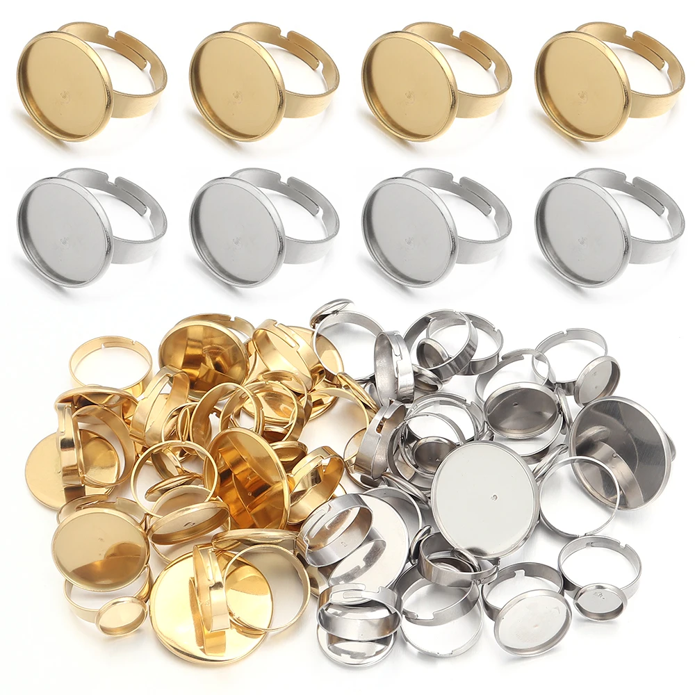 4/10pcs/bag Stainless Steel Adjustable Blank Ring Base Gold Steel Color Open Ring Settings For DIY Ring Jewelry Making Accessori