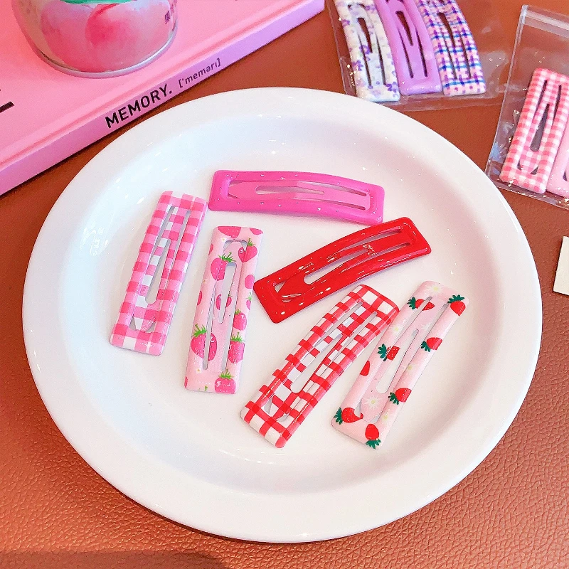 3 Pcs/Set New Children Lovely Strawberry Ornament Hair Clips Baby Girls Plaid Rectangle Barrettes Hairpins Kids Hair Accessories