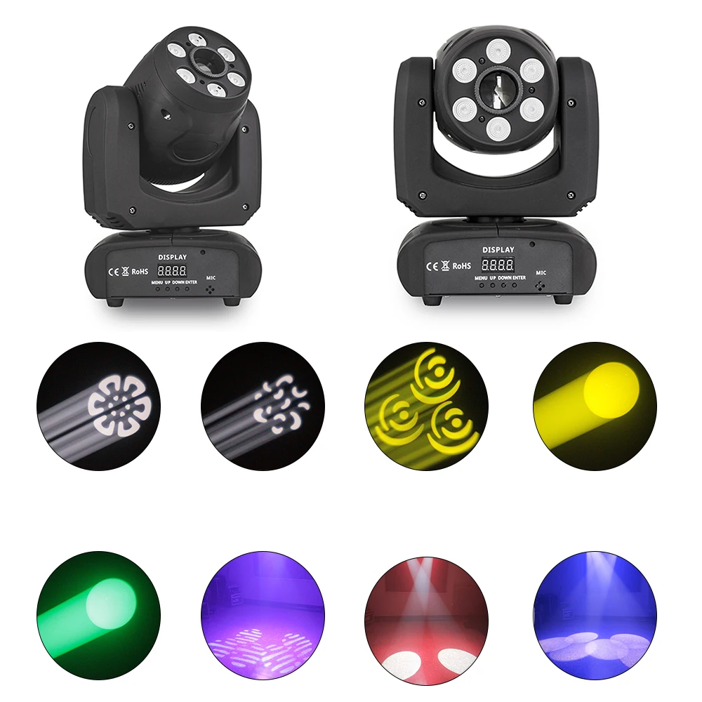 

LED Moving Head Light Stage Lighting with 8 Gobos 8 Colors with 3 Prism Spot DMX512 Dyeing Stage Light for Disco Party Wedding C