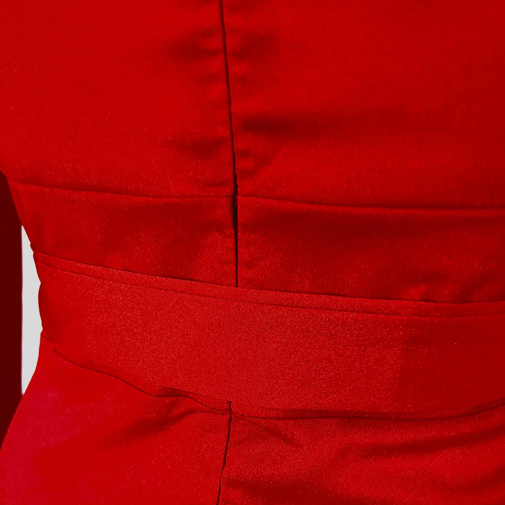 Damen Maxikleid mit tiefem V-Ausschnitt, langen Ärmeln, hoher Taille, aus einfarbigem Satin, Wickeloptik und hohem Schlitz – elegant für den Alltag und Abendveranstaltungen, ideal für Hochzeiten und Partys