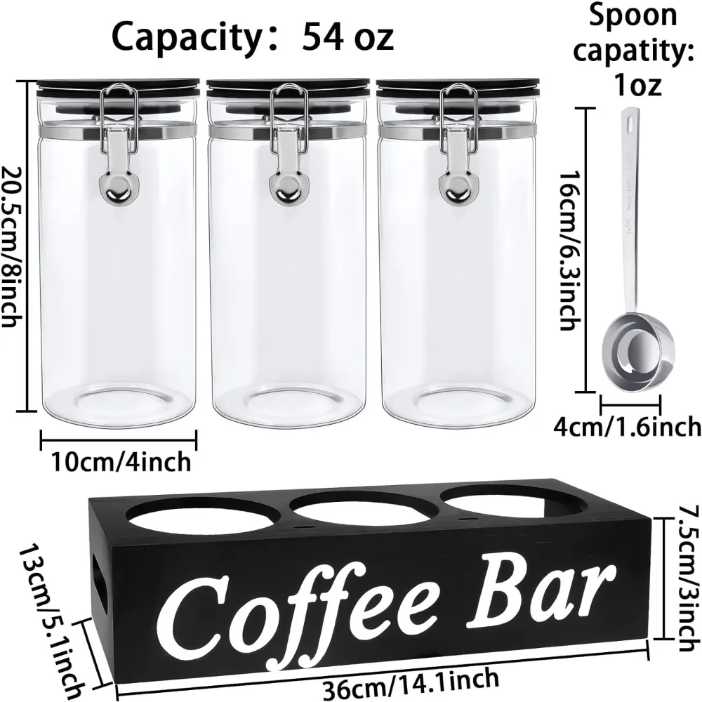 Imagem -02 - Coffee Bean Armazenamento Colher Vasilha Conjunto Jars Coffee Station Organizer Recipientes de Vidro Prateleira 54oz Pcs