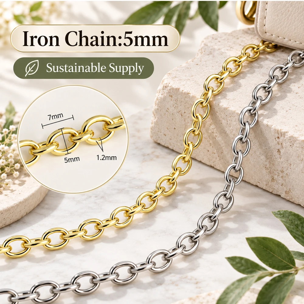 4/10/30meters 5mm Small Iron Round Shape Chain For Purse Strap Link Chain Underarm Shoulder Punk Hiphop Party Gift Accessories